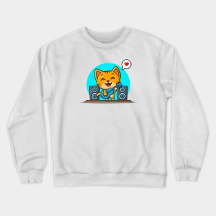 Cute Cat Playing Guitar Cartoon Vector Icon Illustration Crewneck Sweatshirt